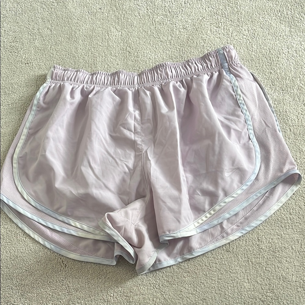 Nike Dri-FIT Purple Shorts Blue and White Tye-Dye Trim Size Large Drawstring